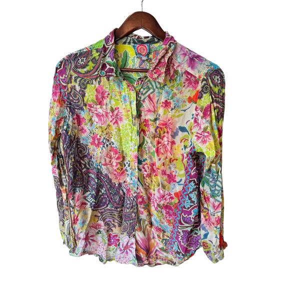 JOHNNY WAS Floral Paisley Button-Up Shirt Size Large Soft Brushed EUC Bohemian - Picture 2 of 12